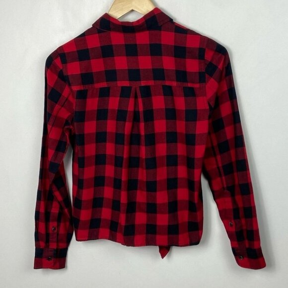 Madewell Tie Front Red Black Plaid Shirt Flannel Size XS Buffalo Check Cranberry - Picture 5 of 12